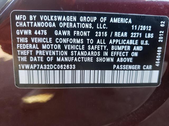 Photo 10 from auction – 2013 VOLKSWAGEN PASSAT S with VIN 1VWAP7A32DC062633