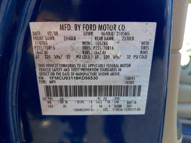 Photo 10 from auction – 2008 FORD ESCAPE XLT with VIN 1FMCU93118KD56530
