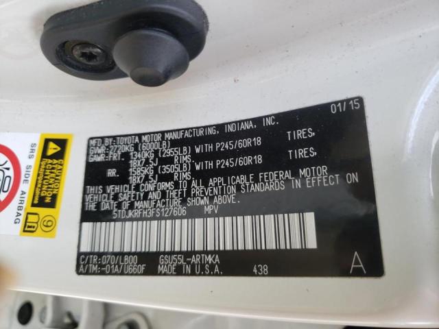 Photo 10 from auction – 2015 TOYOTA HIGHLANDER with VIN 5TDJKRFH3FS127606