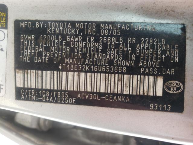 Photo 10 from auction – 2006 TOYOTA CAMRY LE with VIN 4T1BE32K16U653668