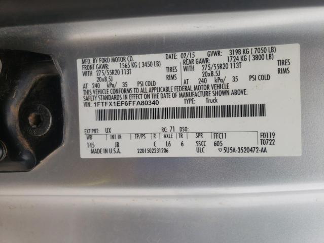 Photo 10 from auction – 2015 FORD F150 SUPER with VIN 1FTFX1EF6FFA80340