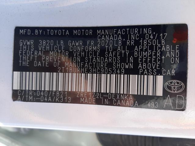 Photo 10 from auction – 2017 TOYOTA COROLLA L with VIN 2T1BURHE3HC905349