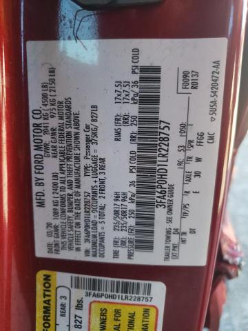 Photo 10 from auction – 2020 FORD FUSION SE with VIN 3FA6P0HD1LR228757