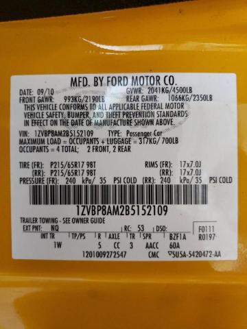 Photo 10 from auction – 2011 FORD MUSTANG with VIN 1ZVBP8AM2B5152109