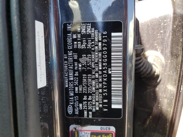 Photo 10 from auction – 2016 KIA SORENTO SX with VIN 5XYPKDA58GG097916