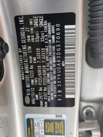 Photo 10 from auction – 2013 KIA SORENTO EX with VIN 5XYKUDA63DG370690