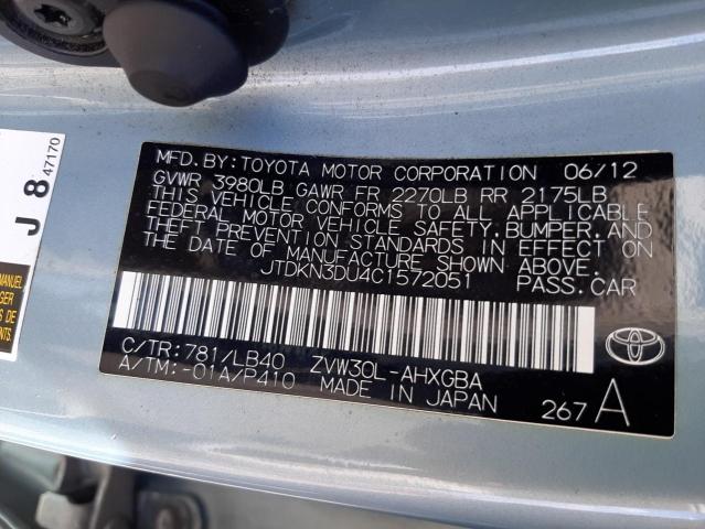 Photo 10 from auction – 2012 TOYOTA PRIUS with VIN JTDKN3DU4C1572051