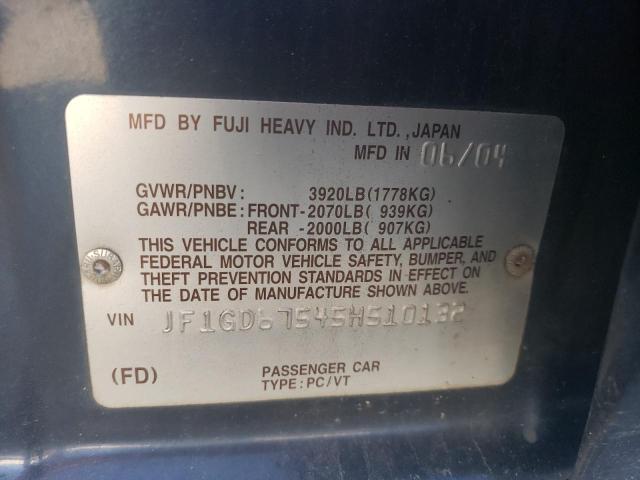 Photo 10 from auction – 2005 SUBARU IMPREZA RS with VIN JF1GD67545H510132