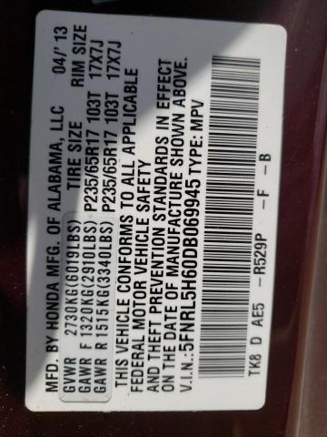 Photo 10 from auction – 2013 HONDA ODYSSEY EX with VIN 5FNRL5H60DB069945