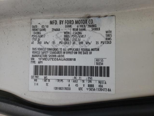 Photo 10 from auction – 2010 FORD EXPLORER E with VIN 1FMEU7EE6AUA50818
