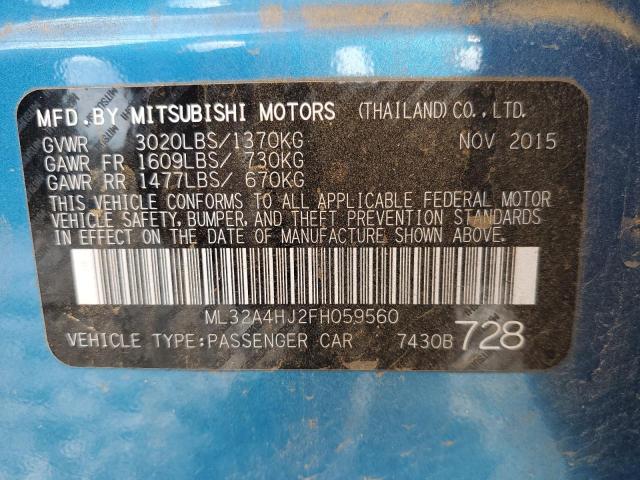 Photo 10 from auction – 2015 MITSUBISHI MIRAGE ES with VIN ML32A4HJ2FH059560