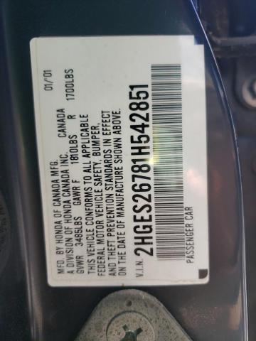 Photo 10 from auction – 2001 HONDA CIVIC EX with VIN 2HGES26781H542851