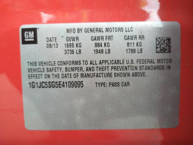 Photo 10 from auction – 2014 CHEVROLET SONIC LT with VIN 1G1JC5SG5E4109095