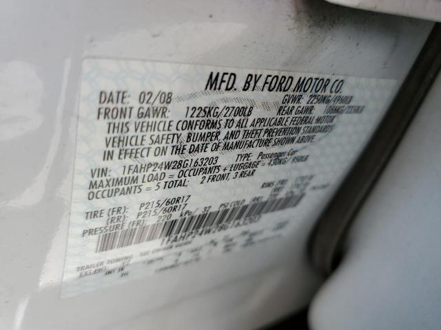 Photo 10 from auction – 2008 FORD TAURUS SEL with VIN 1FAHP24W28G163203