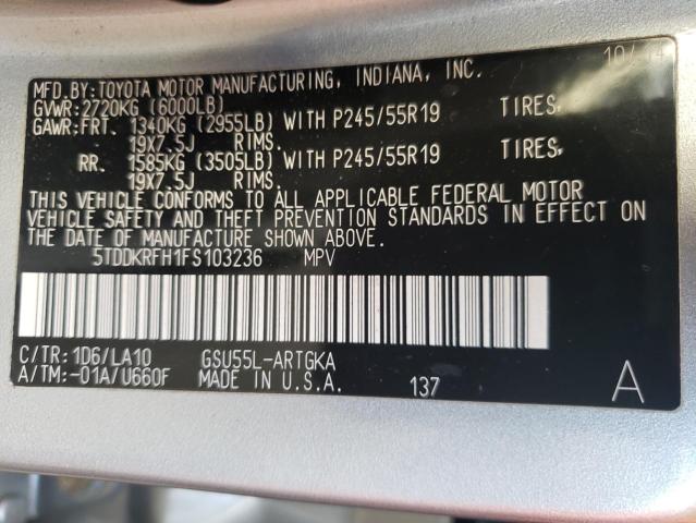 Photo 10 from auction – 2015 TOYOTA HIGHLANDER with VIN 5TDDKRFH1FS103236