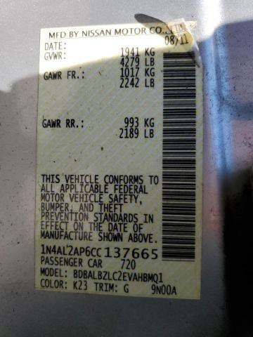 Photo 10 from auction – 2012 NISSAN ALTIMA BAS with VIN 1N4AL2AP6CC137665