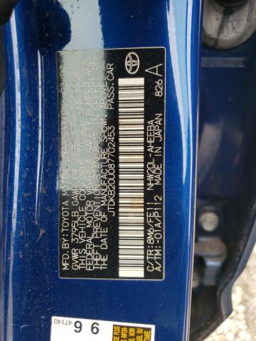 Photo 10 from auction – 2008 TOYOTA PRIUS with VIN JTDKB20U087702453
