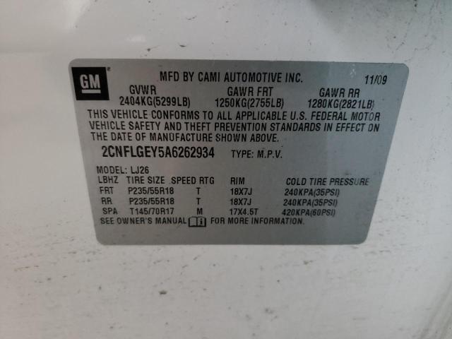 Photo 10 from auction – 2010 CHEVROLET EQUINOX LT with VIN 2CNFLGEY5A6262934