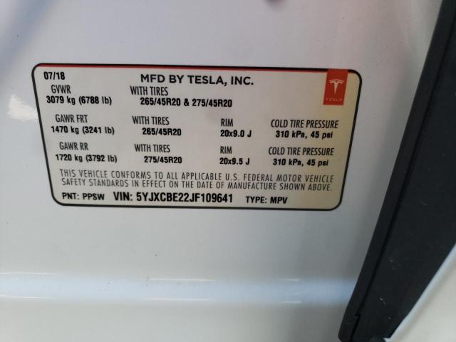 Photo 10 from auction – 2018 TESLA MODEL X with VIN 5YJXCBE22JF109641