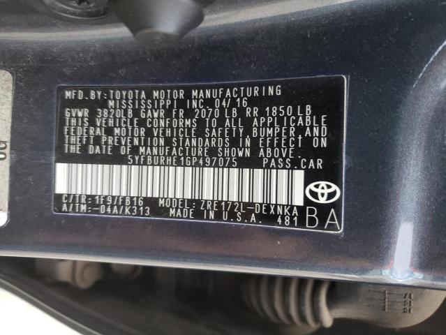 Photo 10 from auction – 2016 TOYOTA COROLLA L with VIN 5YFBURHE1GP497075