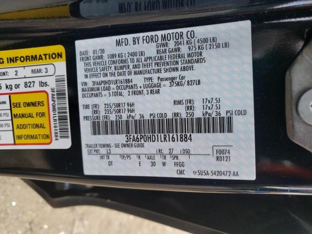 Photo 10 from auction – 2020 FORD FUSION SE with VIN 3FA6P0HD1LR161884