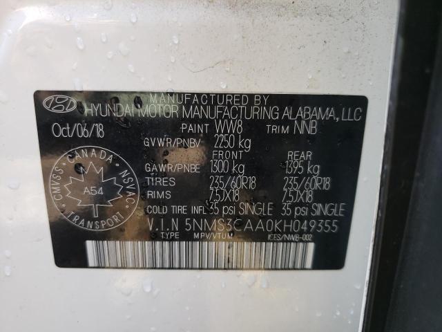 Photo 10 from auction – 2019 HYUNDAI SANTA FE S with VIN 5NMS3CAA0KH049355