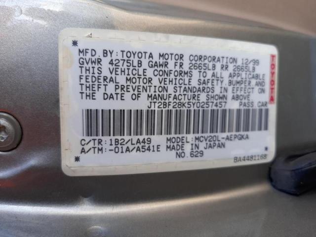 Photo 10 from auction – 2000 TOYOTA CAMRY with VIN JT2BF28K5Y0257457