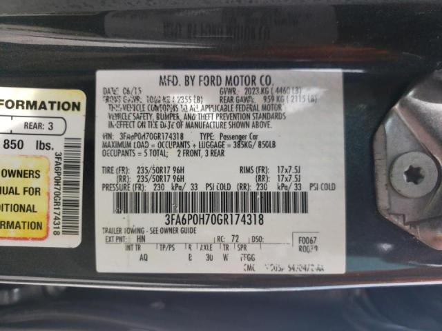 Photo 10 from auction – 2016 FORD FUSION SE with VIN 3FA6P0H70GR174318
