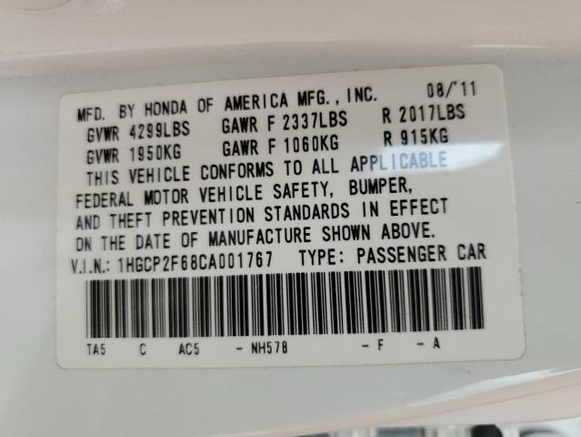 Photo 10 from auction – 2012 HONDA ACCORD SE with VIN 1HGCP2F68CA001767