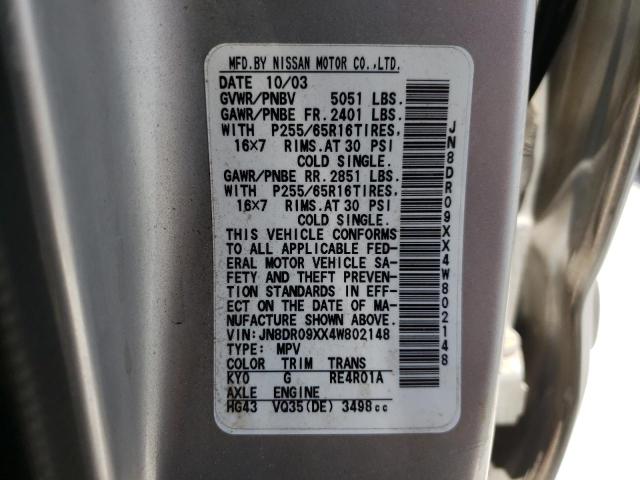 Photo 10 from auction – 2004 NISSAN PATHFINDER with VIN JN8DR09XX4W802148
