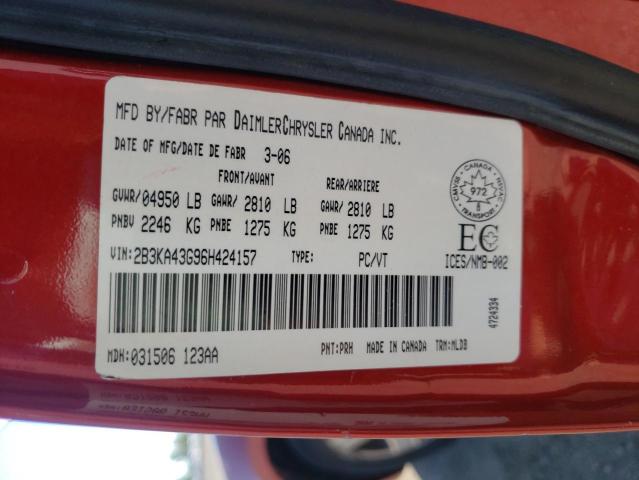 Photo 10 from auction – 2006 DODGE CHARGER SE with VIN 2B3KA43G96H424157