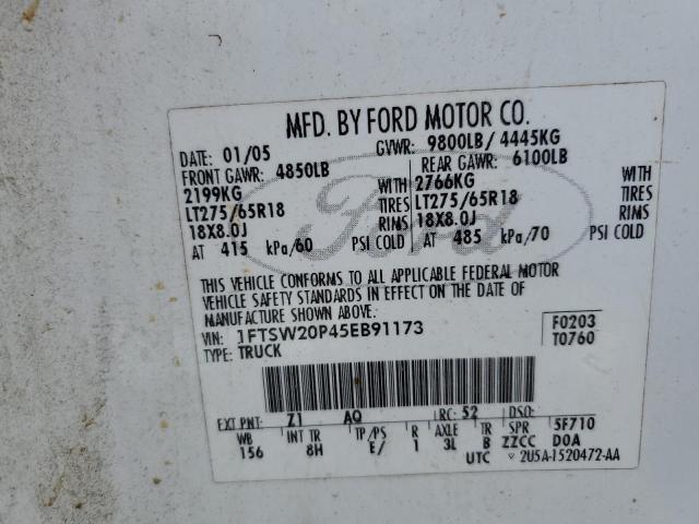 Photo 10 from auction – 2005 FORD F250 SUPER with VIN 1FTSW20P45EB91173