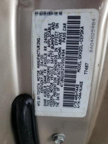 Photo 10 from auction – 2000 TOYOTA CAMRY CE with VIN 4T1BG22K2YU992494