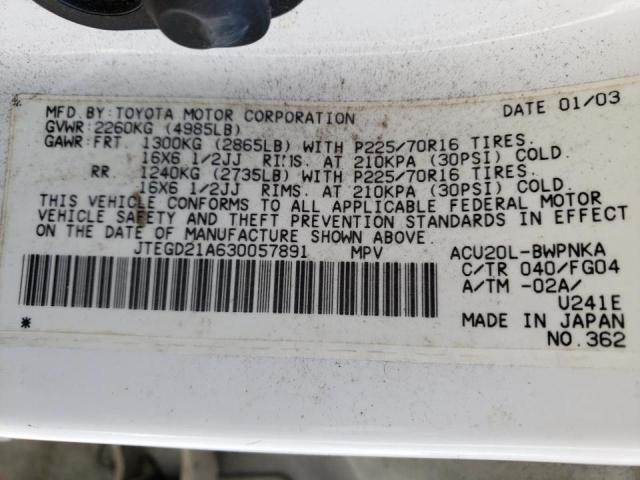 Photo 10 from auction – 2003 TOYOTA HIGHLANDER with VIN JTEGD21A630057891