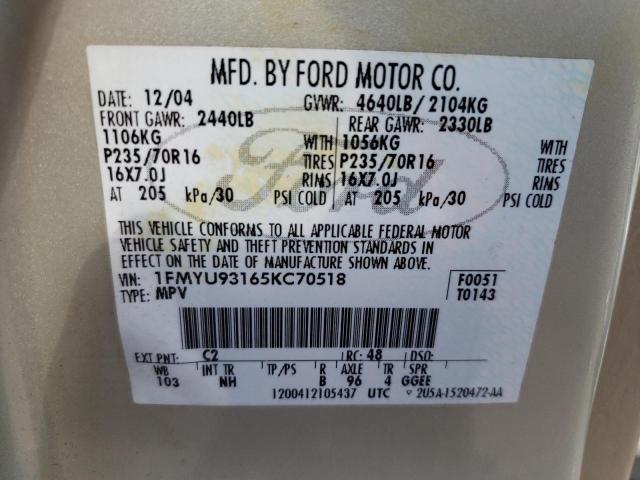 Photo 10 from auction – 2005 FORD ESCAPE XLT with VIN 1FMYU93165KC70518