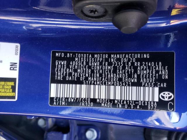 Photo 10 from auction – 2021 TOYOTA COROLLA SE with VIN 5YFP4MCEXMP065421