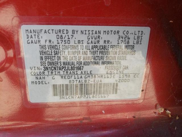 Photo 10 from auction – 2018 NISSAN VERSA S with VIN 3N1CN7AP2JL801667