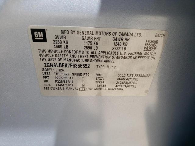 Photo 10 from auction – 2015 CHEVROLET EQUINOX LT with VIN 2GNALBEK7F6356552