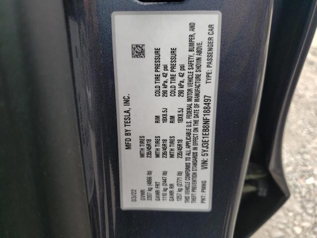 Photo 10 from auction – 2022 TESLA MODEL 3 with VIN 5YJ3E1EB8NF188497
