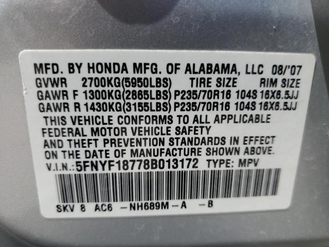 Photo 10 from auction – 2008 HONDA PILOT EXL with VIN 5FNYF18778B013172