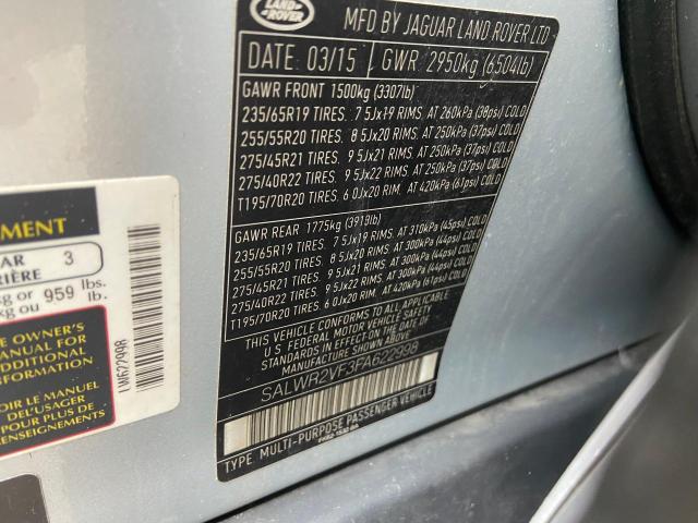 Photo 10 from auction – 2015 LAND ROVER RANGE ROVE with VIN SALWR2VF3FA622998