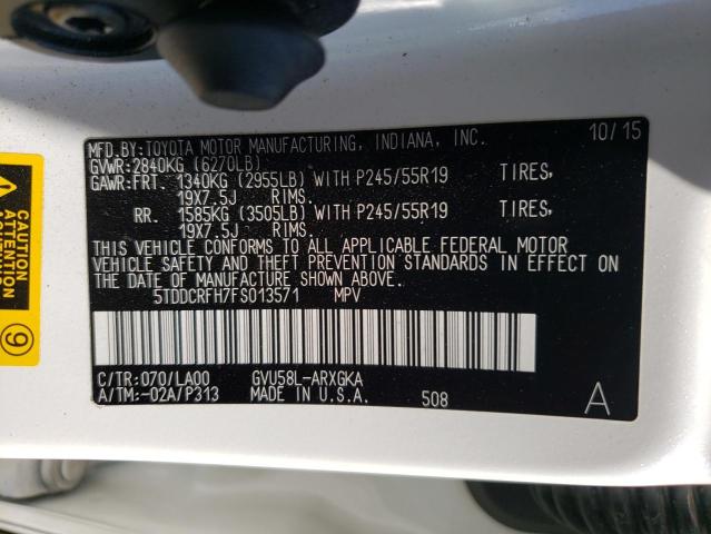 Photo 10 from auction – 2015 TOYOTA HIGHLANDER with VIN 5TDDCRFH7FS013571