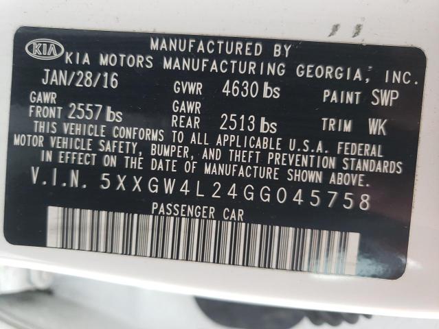 Photo 10 from auction – 2016 KIA OPTIMA SX with VIN 5XXGW4L24GG045758