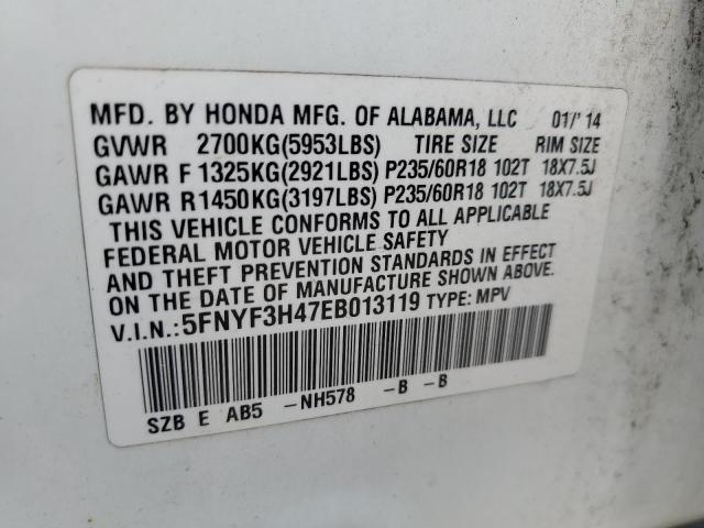 Photo 10 from auction – 2014 HONDA PILOT EX with VIN 5FNYF3H47EB013119