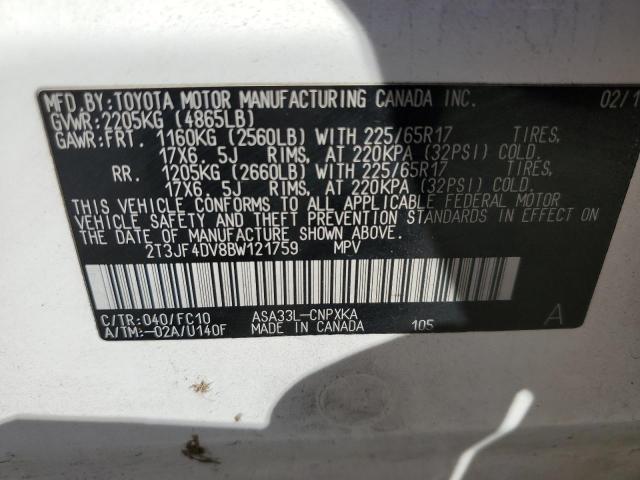 Photo 10 from auction – 2011 TOYOTA RAV4 with VIN 2T3JF4DV8BW121759