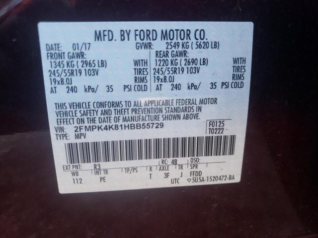 Photo 10 from auction – 2017 FORD EDGE TITAN with VIN 2FMPK4K81HBB55729