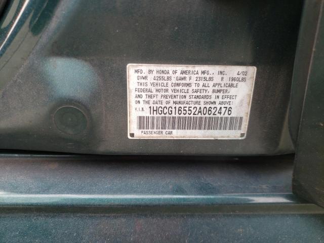 Photo 10 from auction – 2002 HONDA ACCORD EX with VIN 1HGCG16552A062476