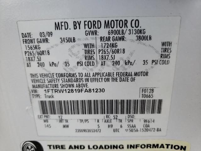 Photo 10 from auction – 2009 FORD F150 SUPER with VIN 1FTRW12819FA81230