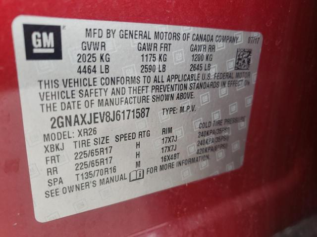 Photo 10 from auction – 2018 CHEVROLET EQUINOX LT with VIN 2GNAXJEV8J6171587