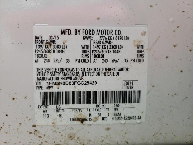 Photo 10 from auction – 2015 FORD EXPLORER X with VIN 1FM5K8D83FGC26429